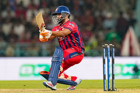 Lucknow Super Giants' captain Rishabh Pant plays a shot during the Indian Premier League (IPL) 2026 T20 cricket match between Lucknow Super Giants and Royal Challengers Bengaluru, in Lucknow, Uttar Pradesh.