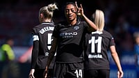 | Photo: AP/Andrew Matthews : Manchester City's Kerolin celebrates scoring during the Women's Super League soccer match between Brighton and Hove Albion and Manchester City in Crawley, England, Saturday April 25, 2026.