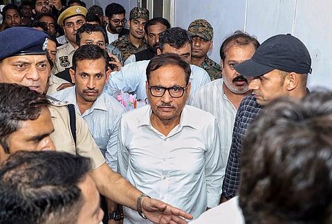 Former minister Mahesh Joshi being arrested by the Rajasthan Anti-Corruption Bureau (ACB) in connection with the alleged Rs 900-crore Jal Jeevan Mission (JJM) scam, in Jaipur.