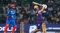 AP Photo/Manish Swarup : Kolkata Knight Riders' Finn Allen plays a shot during the Indian Premier League cricket match between Delhi Capitals and Kolkata Knight Riders in New Delhi, India, Friday, May 8, 2026. 