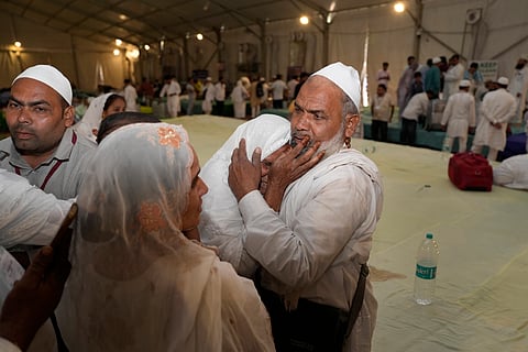 Haj pilgrims depart for Mecca, Saudi Arabia from Delhi's Haj Committee makeshift camops at Turkman Gate in Delhi. on May 06,2026 