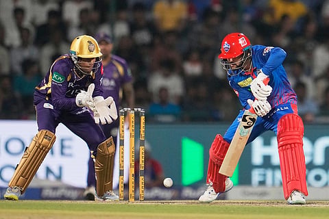 Delhi Capitals' Sameer Rizvi plays a shot during the Indian Premier League cricket match between Delhi Capitals and Kolkata Knight Riders in New Delhi.