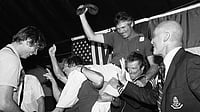 Ted Turner Obituary: An Outrageous Owner, Savvy Businessman Who Reshaped Sports World File/AP : Ted Turner, centre, is carried off by his crew following a news conference after his vessel Courageous won the Americas Cup sailing race, Sept. 19, 1977, in Newport.