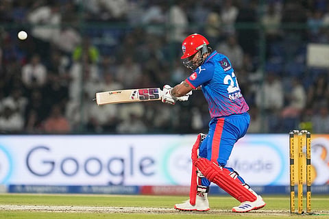 Delhi Capitals' Nitish Rana bats during the Indian Premier League cricket match between Delhi Capitals and Kolkata Knight Riders in New Delhi, India, Friday, May 8, 2026. ()