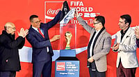 | Photo: @KirenRijiju/X via PTI  : In this image posted on Jan. 11, 2026, Union Minister Kiren Rijiju attends the FIFA World Cup trophy tour by Coca-Cola, in New Delhi. 