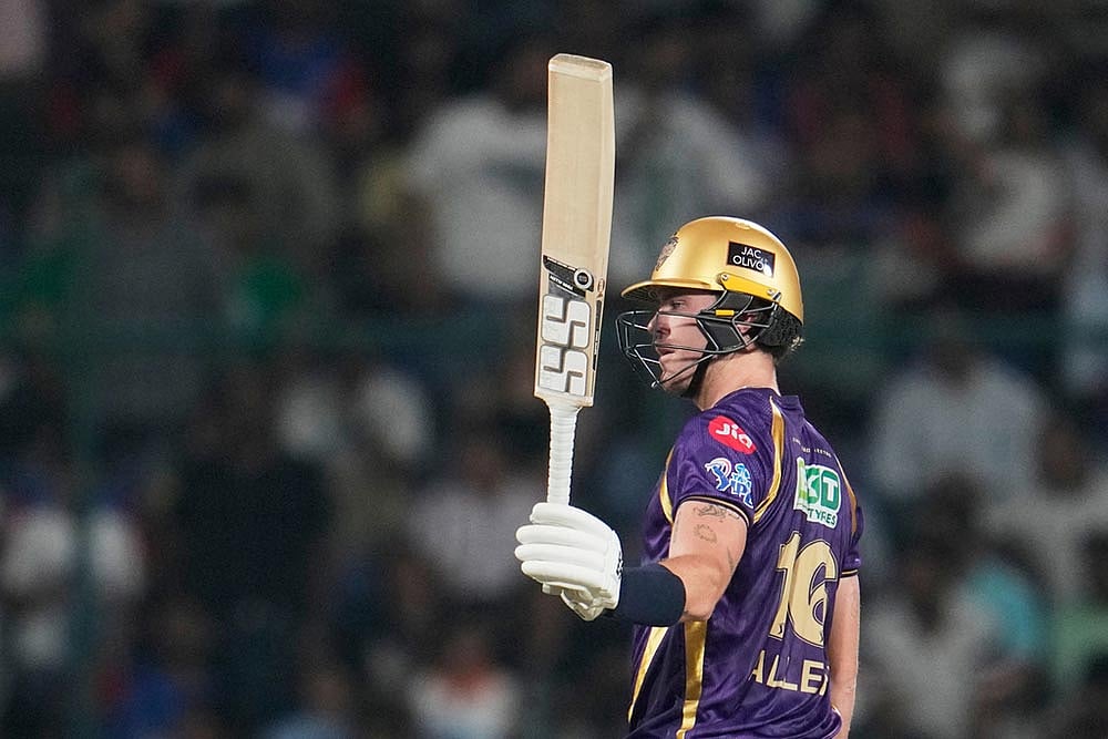 Kolkata Knight Riders Finn Allen celebrates his fifty runs