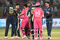 RR Vs GT, IPL 2026: See Best Photos From Indian Premier League Match 52 At Jaipur's Sawai Mansingh Stadium | Photo: AP : Gujarat Titans' captain Shubman Gill, right, meets Rajasthan Royals players after winning the Indian Premier League cricket match between Rajasthan Royals and Gujarat Titans in Jaipur.
