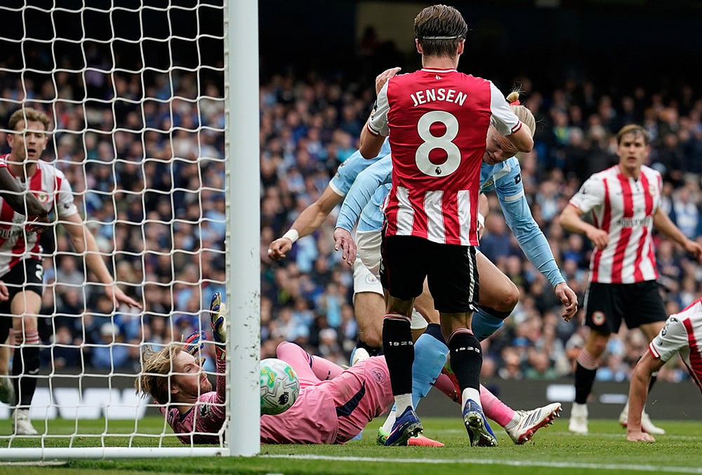 EPL soccer Manchester City vs Brentford match-Erling Haaland 