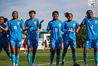 India 4-0 Lebanon, AFC U17 Women's Asian Cup: Young Tigresses Enter Maiden Quarter-Finals | Photo courtesy: AIFF : India celebrate their win over Lebanon in the AFC U17 Women's Asian Cup 2026 in Suzhou, China.