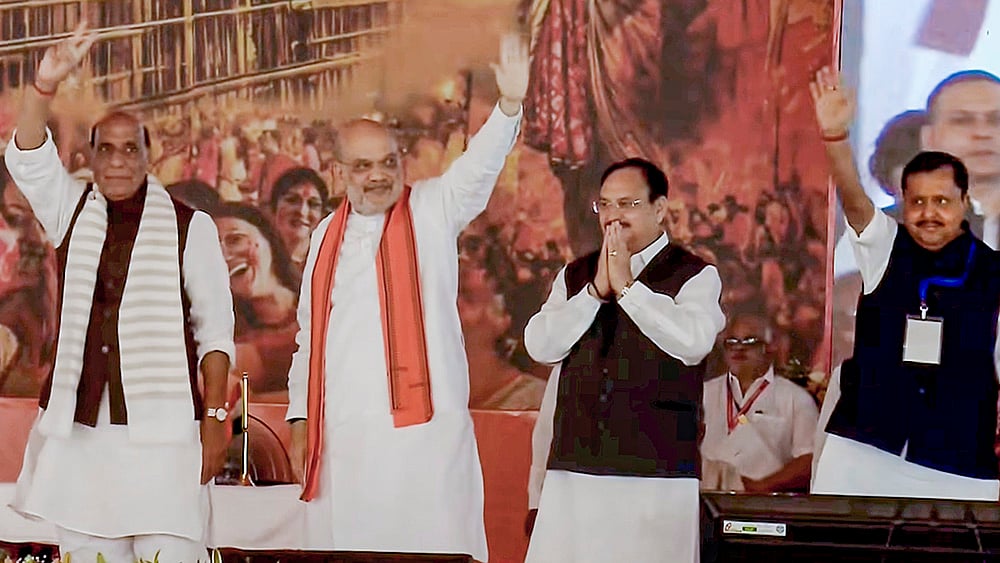Representational Image: From left, Union Ministers Rajnath Singh, Amit Shah, JP Nadda, and BJP National President Nitin Nabin - | Photo: @NarendraModi/YT via PTI