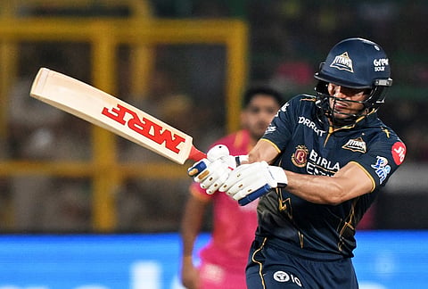 Gujarat Titans' captain Shubman Gill plays a shot during the Indian Premier League cricket match between Rajasthan Royals and Gujarat Titans in Jaipur.