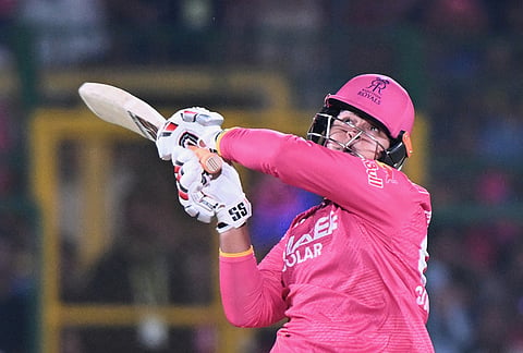 Rajasthan Royals' Vaibhav Sooryavanshi plays a shot during the Indian Premier League cricket match between Rajasthan Royals and Gujarat Titans in Jaipur.
