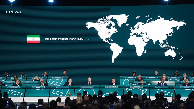 Iran is marked absent as FIFA Secretary General Mattias Grafstrom, fourth from front left, conducts roll call during the 76th FIFA Congress in Vancouver, British Columbia, Thursday, April 30, 2026. - | Photo: Darryl Dyck/The Canadian Press via AP