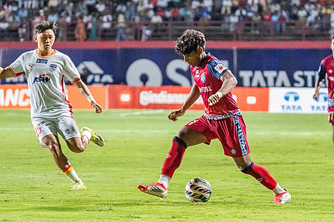 Sanan Mohammed K of Jamshedpur FC during match 81 of Indian Super League played between Jamshedpur FC and Bengaluru FC at the JRD Tata Sports Complex in Jamshedpur on 9th May 2026.