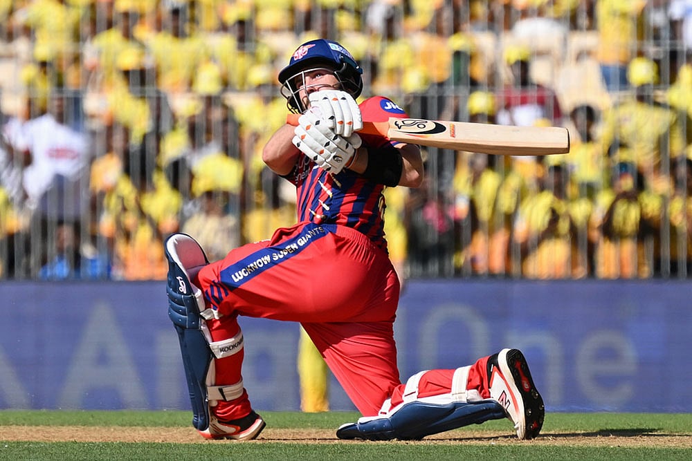 | Photo: AP  : Lucknow Super Giants Josh Inglis plays a shot during the Indian Premier League cricket match between Chennai Super Kings and Lucknow Super Giants in Chennai, India.