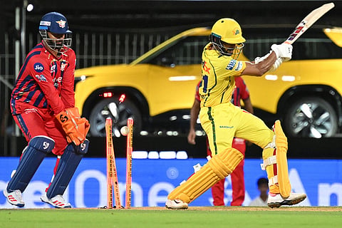 Chennai Super Kings' captain Ruturaj Gaikwad bowled out by Lucknow Super Giants' Shahbaz Ahmed during the Indian Premier League cricket match between Chennai Super Kings and Lucknow Super Giants in Chennai, India.
