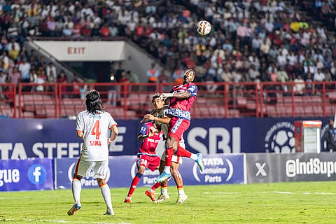 Raphael Eric Messi Bouli of Jamshedpur FC during match 81 of Indian Super League played between Jamshedpur FC and Bengaluru FC at the JRD Tata Sports Complex in Jamshedpur on 9th May 2026.