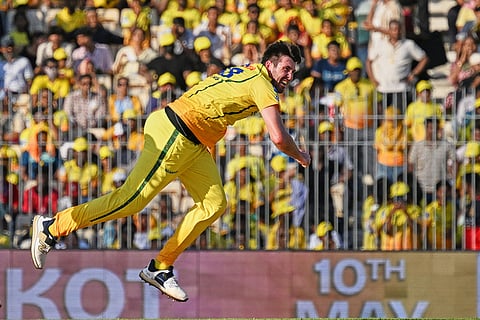 Chennai Super Kings' Jamie Overton bowls a delivery during the Indian Premier League cricket match between Chennai Super Kings and Lucknow Super Giants in Chennai, India.