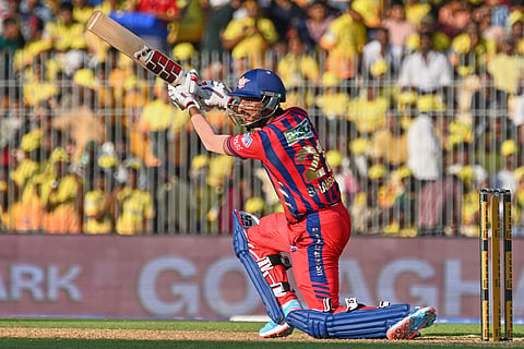 Lucknow Super Giants' Shahbaz Ahmed plays a shot during the Indian Premier League cricket match between Chennai Super Kings and Lucknow Super Giants in Chennai, India, Sunday, May 10, 2026. ()