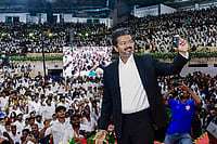 Vijay Govt Wins Trust Vote In Tamil Nadu Assembly Photo: PTI : Newly-elected Tamil Nadu Chief Minister and Tamilaga Vettri Kazhagam (TVK) chief C Joseph Vijay takes a selfie with the gathering during his swearing-in ceremony, at Jawaharlal Nehru Stadium, in Chennai