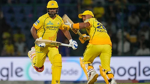 | Photo: AP/Manish Swarup : Chennai Super Kings Sanju Samson and Kartik Sharma run between the wickets to score during the Indian Premier League cricket match between Chennai Super Kings and Delhi Capitals in New Delhi, India, Tuesday, May 5, 2026.