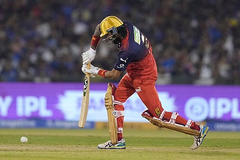 Royal Challengers Bengaluru's Krunal Pandya plays a shot during the Indian Premier League cricket match between Royal Challengers Bengaluru and Mumbai Indians in Raipur, India.