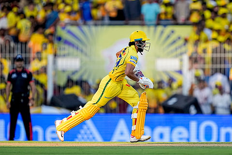 Chennai Super Kings' captain Ruturaj Gaikwad runs between the wickets during the Indian Premier League (IPL) 2026 T20 cricket match between Chennai Super Kings and Lucknow Super Giants, in Chennai, Tamil Nadu.
