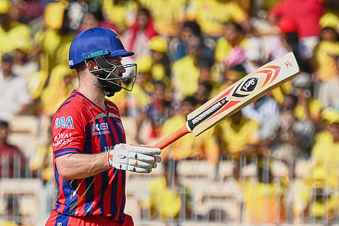 Lucknow Super Giants' Josh Inglis celebrates his fifty runs during the Indian Premier League cricket match between Chennai Super Kings and Lucknow Super Giants in Chennai, India.