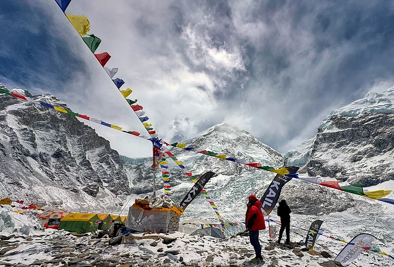 Climbers and Sherpas in high-altitude