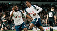 X/Tottenham Hotspur : Mathys Tel scores the first goal of the match in the 50th minute of the match to get Tottenham Hotspurs ahead in the match by 1-0.