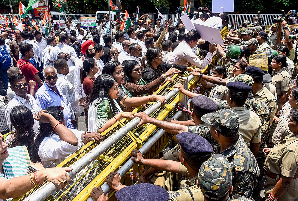 DCC supporters stage a protest in Bhubaneshwar