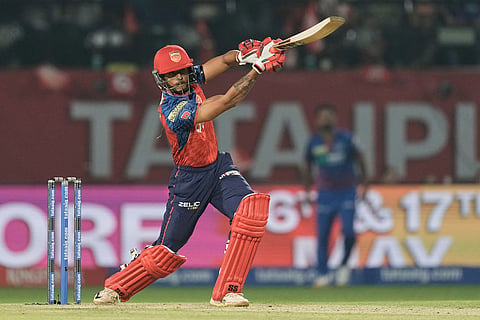 Punjab Kings' Suryansh Shedge plays a shot during the Indian Premier League cricket match between Delhi Capitals and Punjab Kings in Dharamshala, India.