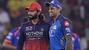 | Photo: AP/Mahesh Kumar A. : Royal Challengers Bengaluru's captain Rajat Patidar, left, and Mumbai Indians' captain Suryakumar Yadav stands before toss during the Indian Premier League cricket match between Royal Challengers Bengaluru and Mumbai Indians in Raipur, India.