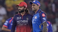 | Photo: AP/Mahesh Kumar A. : Royal Challengers Bengaluru's captain Rajat Patidar, left, and Mumbai Indians' captain Suryakumar Yadav stands before toss during the Indian Premier League cricket match between Royal Challengers Bengaluru and Mumbai Indians in Raipur, India.