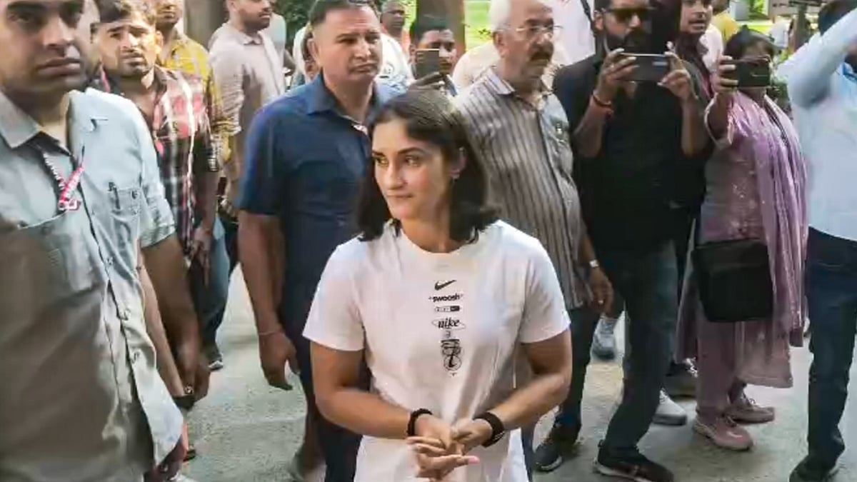 Wrestler Vinesh Phogat arrives at the venue of the National Open Ranking Wrestling Tournament amid a row over her eligibility and the Wrestling Federation of India's show-cause notice, in Gonda, Uttar Pradesh. - PTI