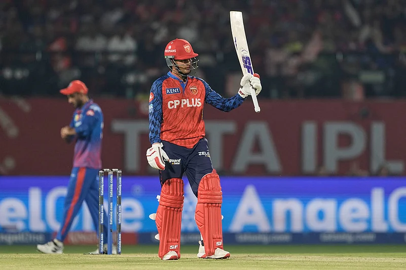 Punjab Kings Priyansh Arya celebrates his fifty runs
