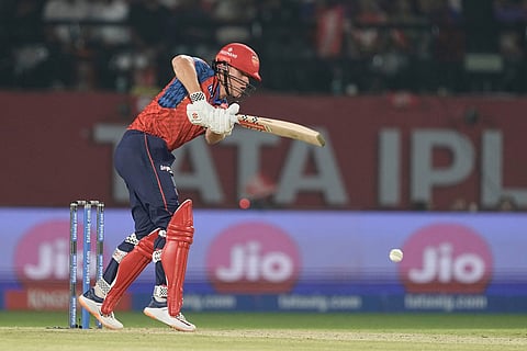 Punjab Kings' Cooper Connolly plays a shot during the Indian Premier League cricket match between Delhi Capitals and Punjab Kings in Dharamshala, India.