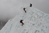 | Photo: AP/Pasang Rinzee Sherpa : Mountaineers participate in a training session at the Khumbu Icefall as they prepare for their ascent to the summit of Mount Everest, Nepal.