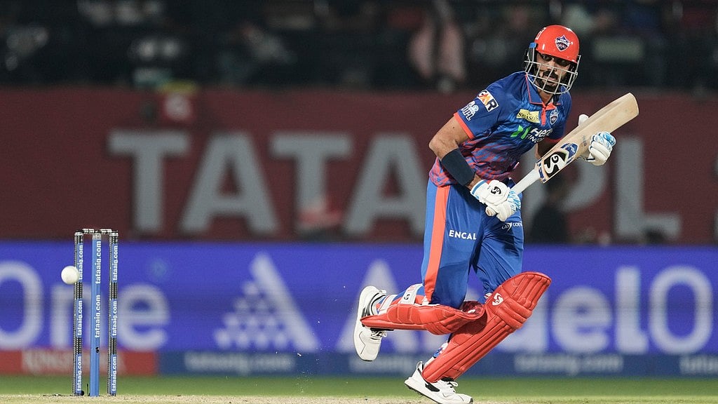 AP Photo/Ashwini Bhatia : Delhi Capitals' captain Axar Patel runs between the wickets to score during the Indian Premier League cricket match between Delhi Capitals and Punjab Kings in Dharamshala, India, Monday, May 11, 2026.