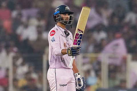 Gujarat Titans' Washington Sundar celebrates his half century during an Indian Premier League (IPL) 2026 T20 cricket match between Gujarat Titans and Sunrisers Hyderbad, in Ahmedabad, Gujarat.