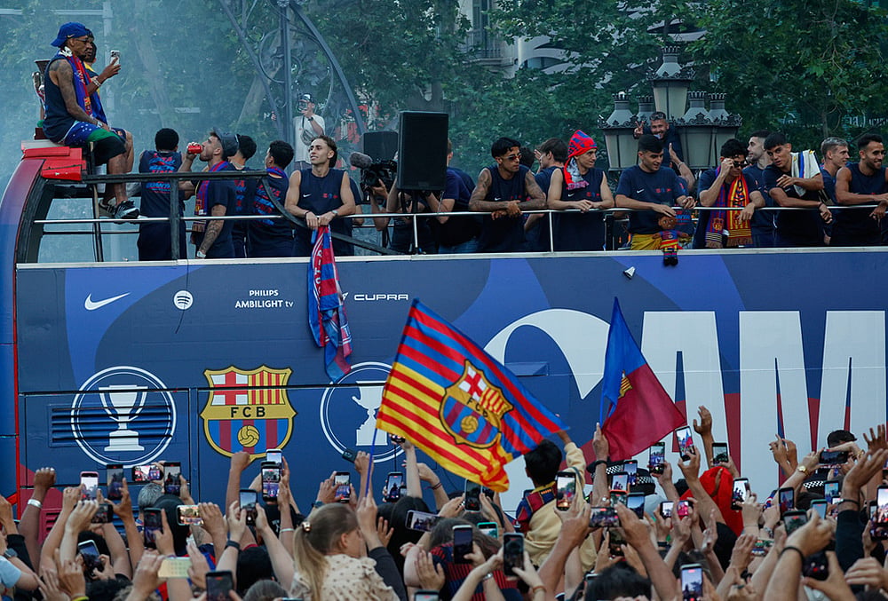 Spain La Liga Soccer Domestic Treble Celebration