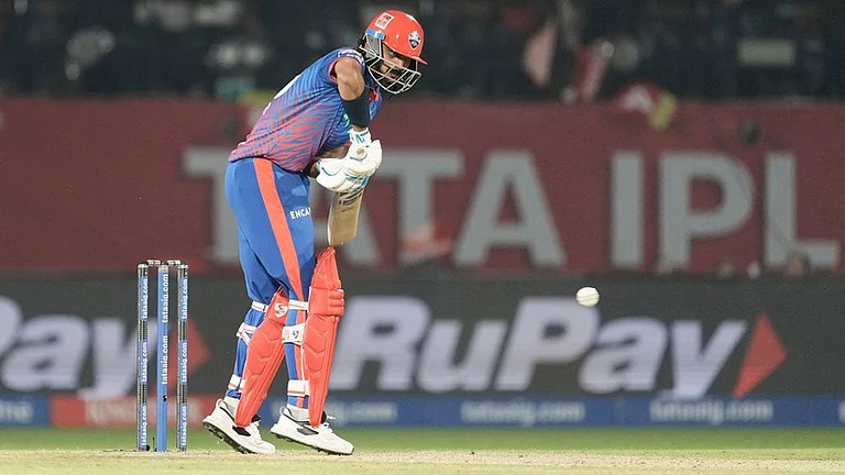 Delhi Capitals' captain Axar Patel plays a shot during the Indian Premier League cricket match between Delhi Capitals and Punjab Kings in Dharamshala, India. - | Photo: AP/Ashwini Bhatia