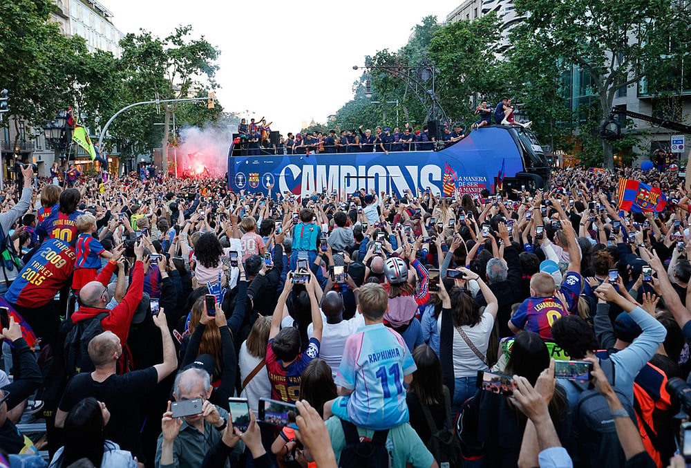 Spain La Liga Soccer Barcelona Street Celebration
