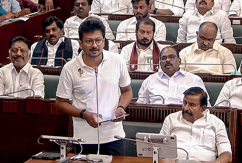Leader of the Opposition in the Tamil Nadu Assembly Udhayanidhi Stalin speaks during the state Assembly session, in Chennai. 