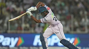(AP Photo/Ajit Solanki) : Gujarat Titans' Sai Sudharsan hits a boundary during the Indian Premier League cricket match between Gujarat Titans and Sunrisers Hyderabad, in Ahmedabad, India, Tuesday, May 12, 2026