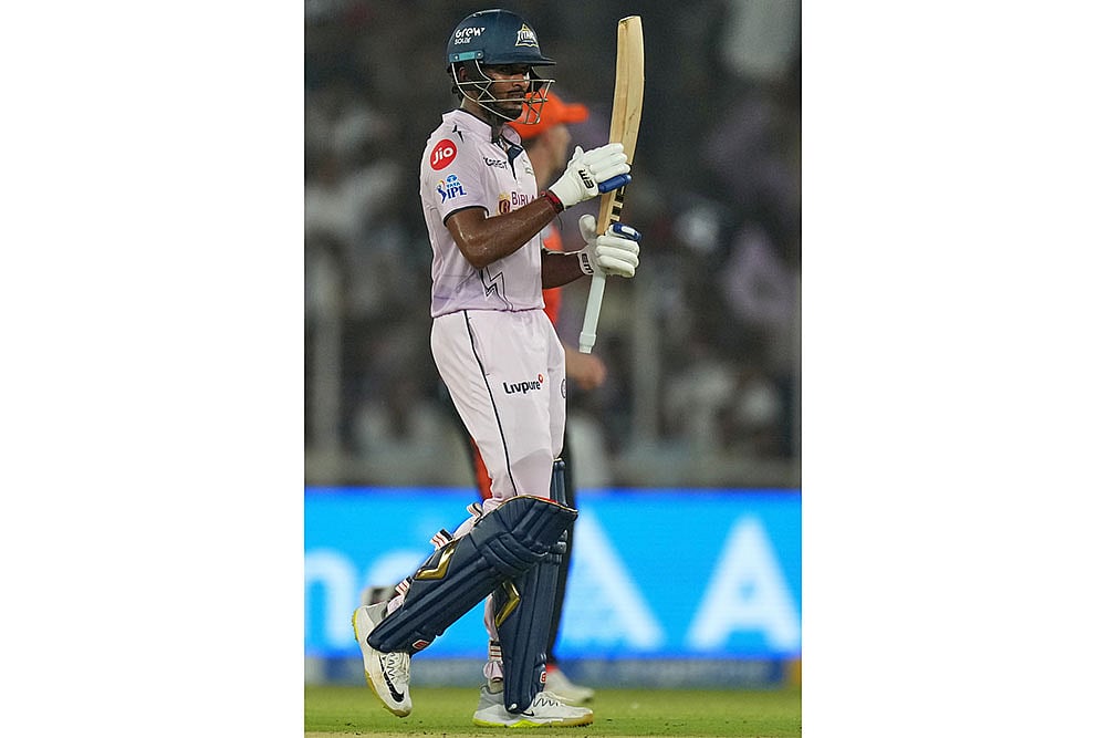 Gujarat Titans Sai Sudharsan celebrates his fifty runs
