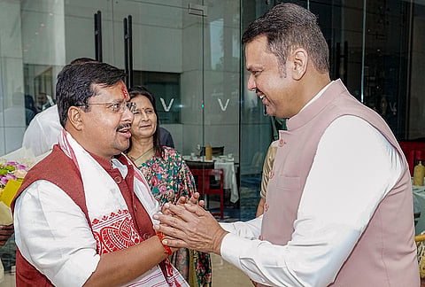 Maharashtra Chief Minister Devendra Fadnavis meets BJP National President and MP Nitin Nabin, in Guwahati, Assam. 