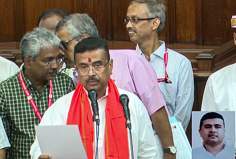 West Bengal CM Suvendu Adhikari takes oath as a Member of the Legislative Assembly, in Kolkata.