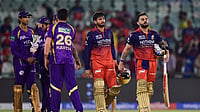 AP Photo : Royal Challengers Bengaluru's Virat Kohli, right, and batting partner Jitesh Sharma leave the field after winning the Indian Premier League cricket match between Kolkata Knight Riders and Royal Challengers Bengaluru in Raipur.