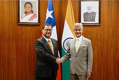 External Affairs Minister S Jaishankar with Chile Foreign Affairs Minister Francisco Pérez Mackenna during a meeting, in New Delhi. 